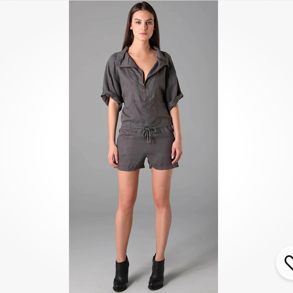 T by Alexander Wang Linen Tencel Romper Shorts Smoke Gray Feliz